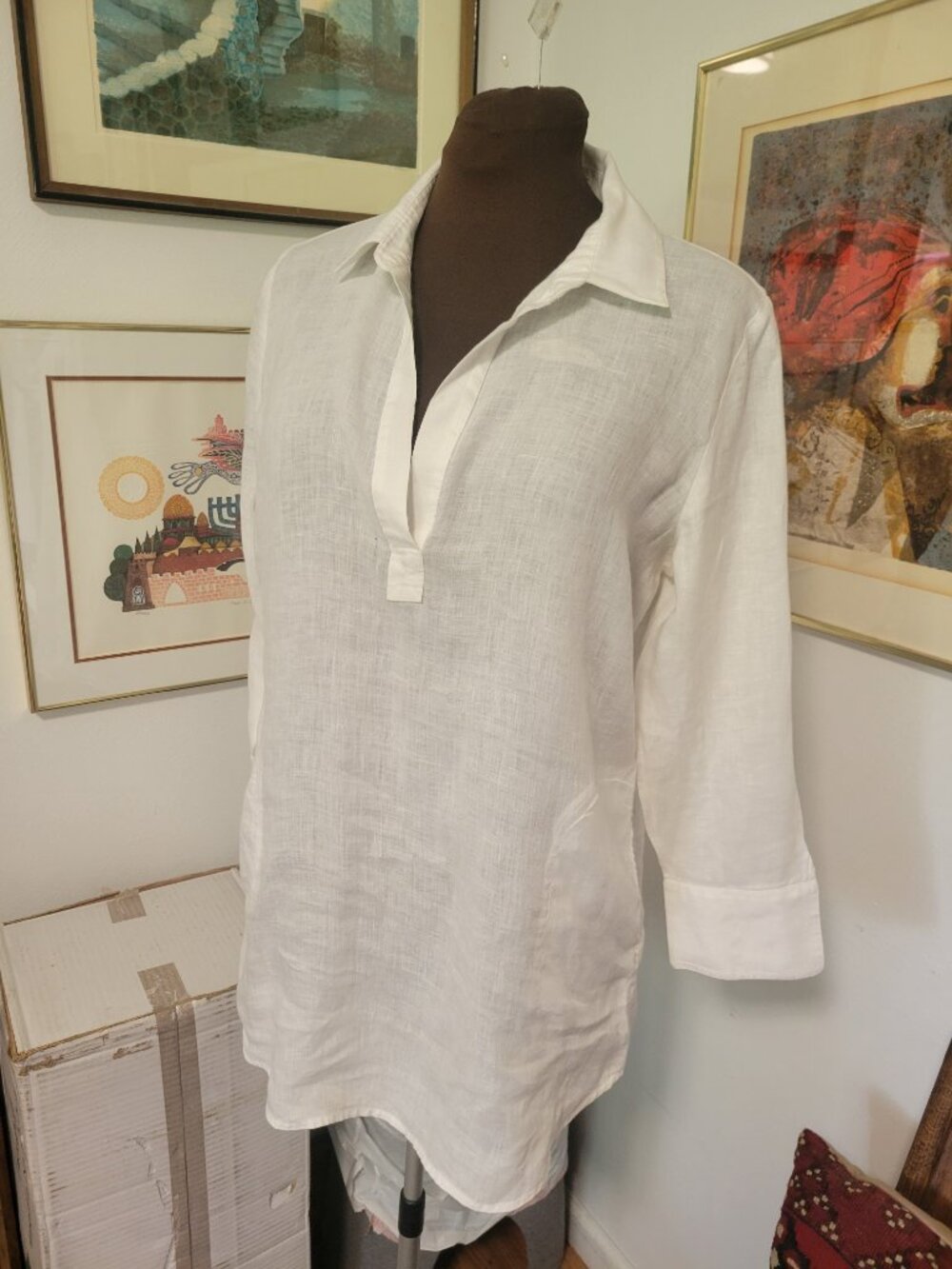 Vineyard Vines White 100% Linen Shirt with pockets - Picture 4 of 6